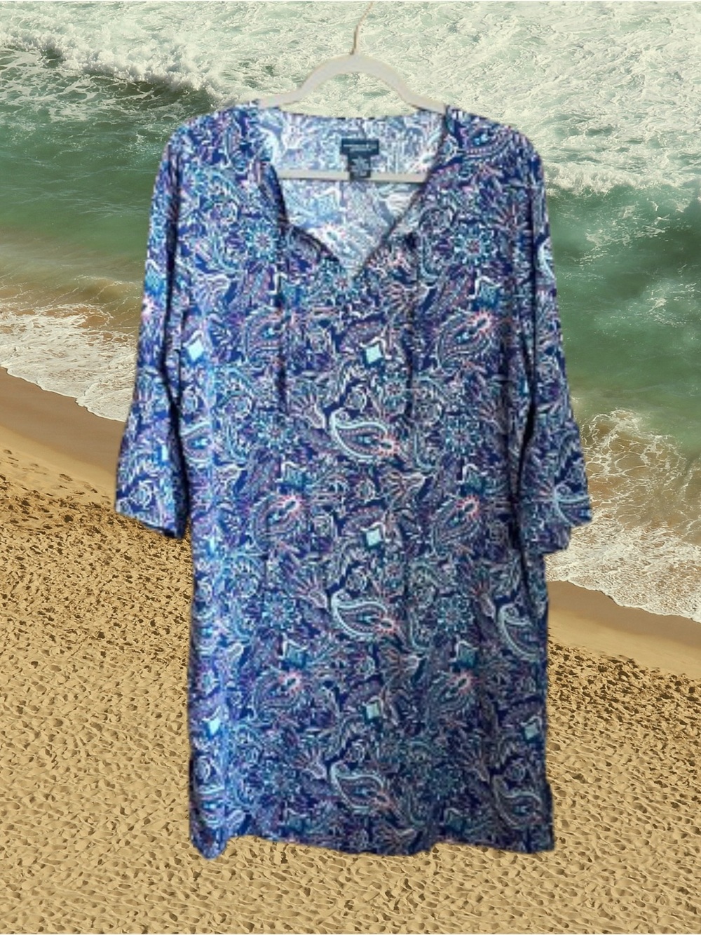 Caribbean Joe paisley print dress/tunic/coverup coastal boho sz XL